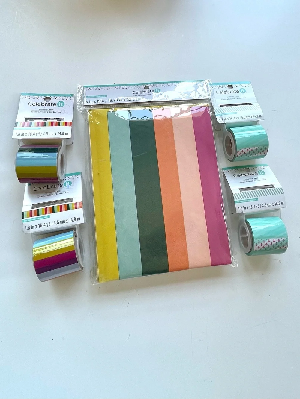 Celebrate It Shipping Tape & 5 Pack Stripe Mailers